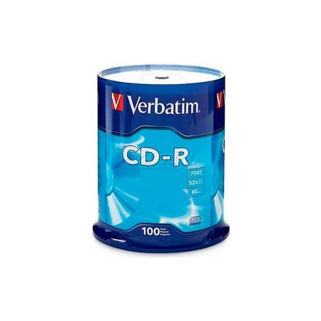 Verbatim Americas Verbatim CD-R Discs, 94554, 52X, 700MB/80Min, Branded, Spindle, 100/Pk, Silver 94554